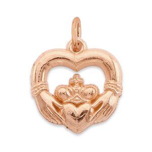 Solid 10k Rose Gold Claddagh Charm: Mini Good Luck Pendant